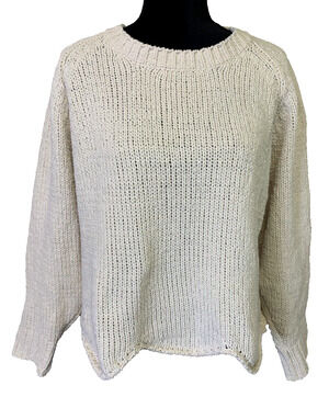 Dreamers Womens Oversized Cropped Sweater Size S/M Scallop Edges Cottage Core